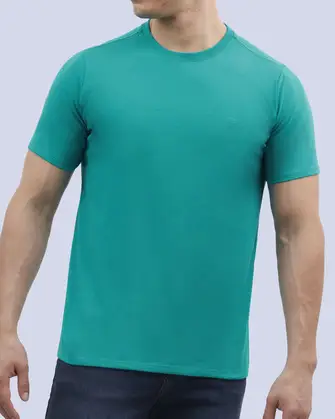 Camiseta cuello redondo lisa manga corta turquesa