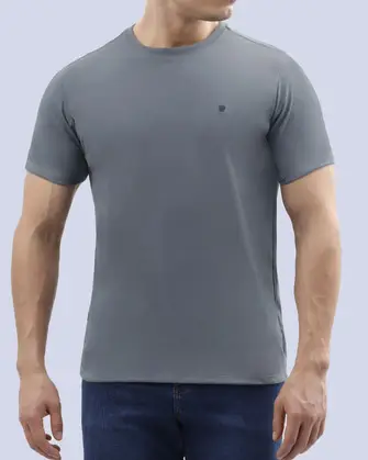 Camiseta cuello redondo lisa manga corta gris