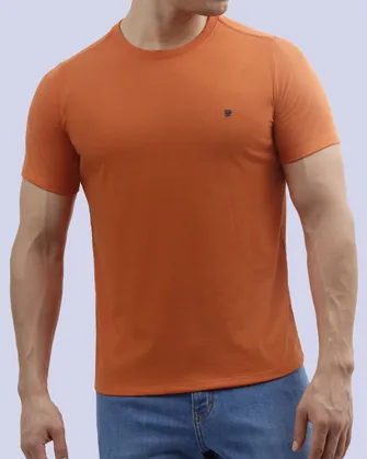 Camiseta cuello redondo lisa manga corta anaranjada