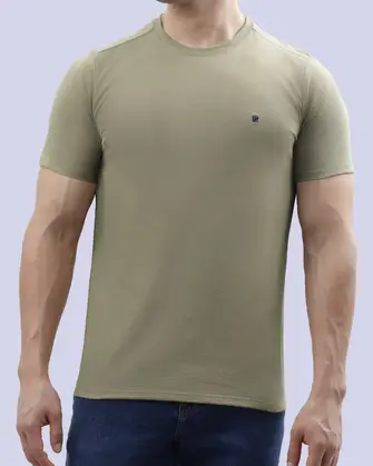 Camiseta cuello redondo lisa manga corta beige