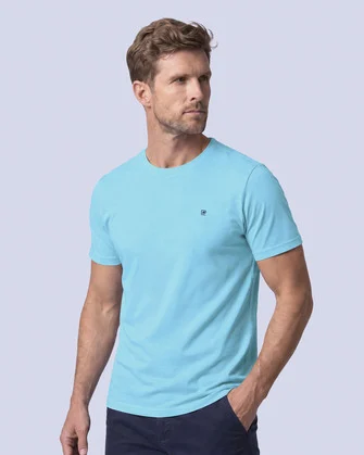 Camiseta cuello redondo lisa manga corta celeste
