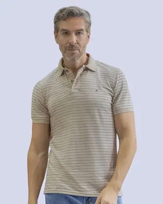 Camisa sport rayadas slim fit manga corta café