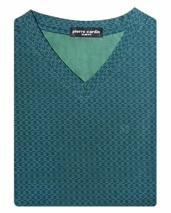 Camiseta cuello v clasic fit con textura azul verde
