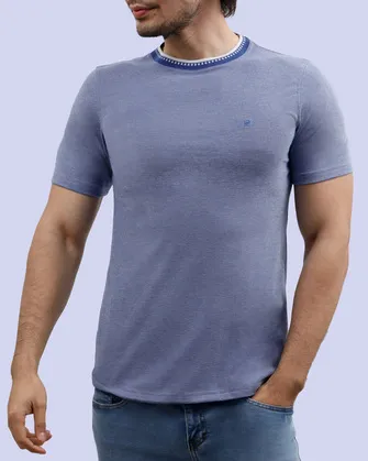 Camiseta cuello redondo slim fit manga corta azul