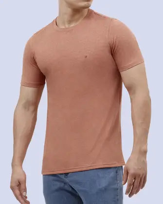 Camiseta cuello redondo slim fit manga corta anaranjada