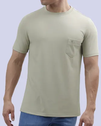 Camiseta cuello redondo lisa slim fit manga corta beige