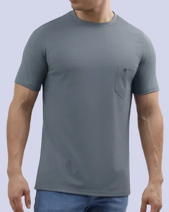 Camiseta cuello redondo lisa slim fit manga corta azul