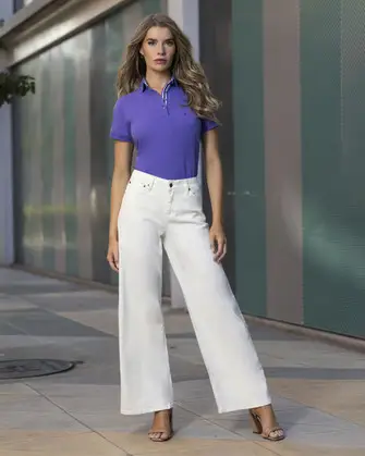 Jeans twill tipo wide leg 481 tiro alto blanco