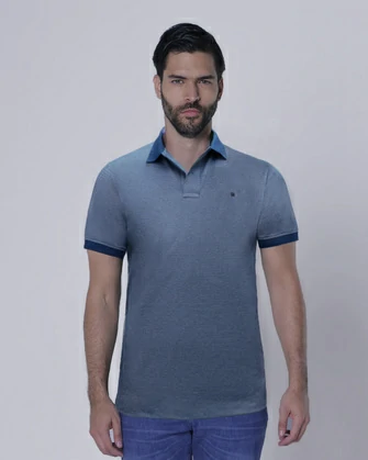 Camisa sport diseño slim fit manga corta azul