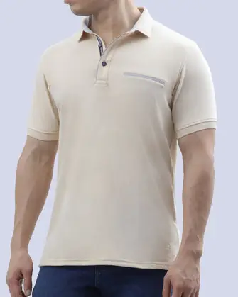 Camisa sport diseño slim fit manga corta beige con bolsillo