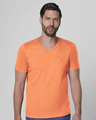 Camiseta cuello v lisa manga corta   anaranjada

