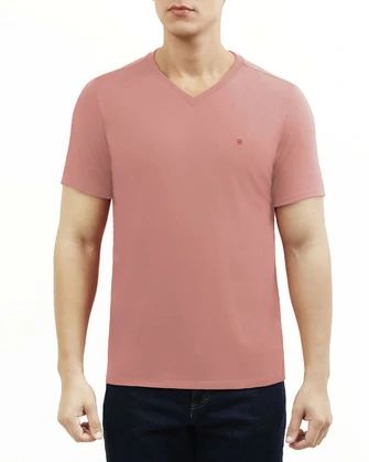 Camiseta cuello v lisa manga corta rosada