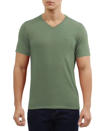 Camiseta cuello v lisa manga corta verde
