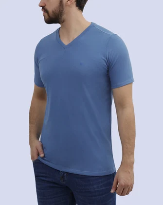 Camiseta cuello v lisa manga corta azul