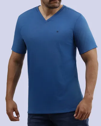 Camiseta cuello v lisa manga corta azul