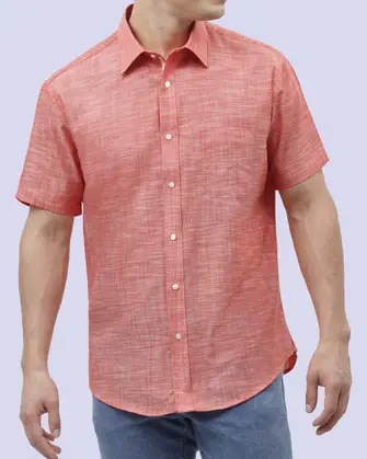 Camisa casual slim fit manga corta  jaspeada anaranjada