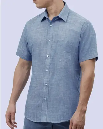 Camisa casual slim fit manga corta  jaspeada azul