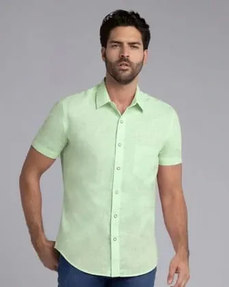Camisa casual slim fit manga corta jaspeada verde
