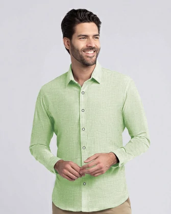 Camisa casual slim fit manga larga jaspeada verde