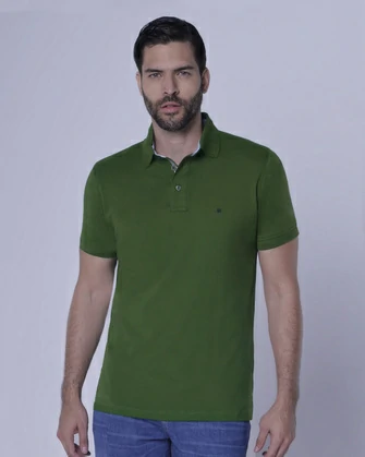 Camisa sport lisa slim fit manga corta verde musgo