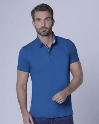 Camisa sport lisa slim fit manga corta color azul