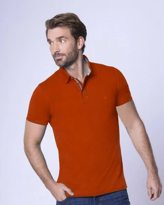 Camisa sport lisa slim fit manga corta color anaranjado
